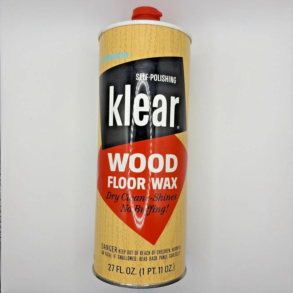 Vintage Metal Can Johnson Klear Wood Floor Wax Self Polishing 17.6‎ oz Full